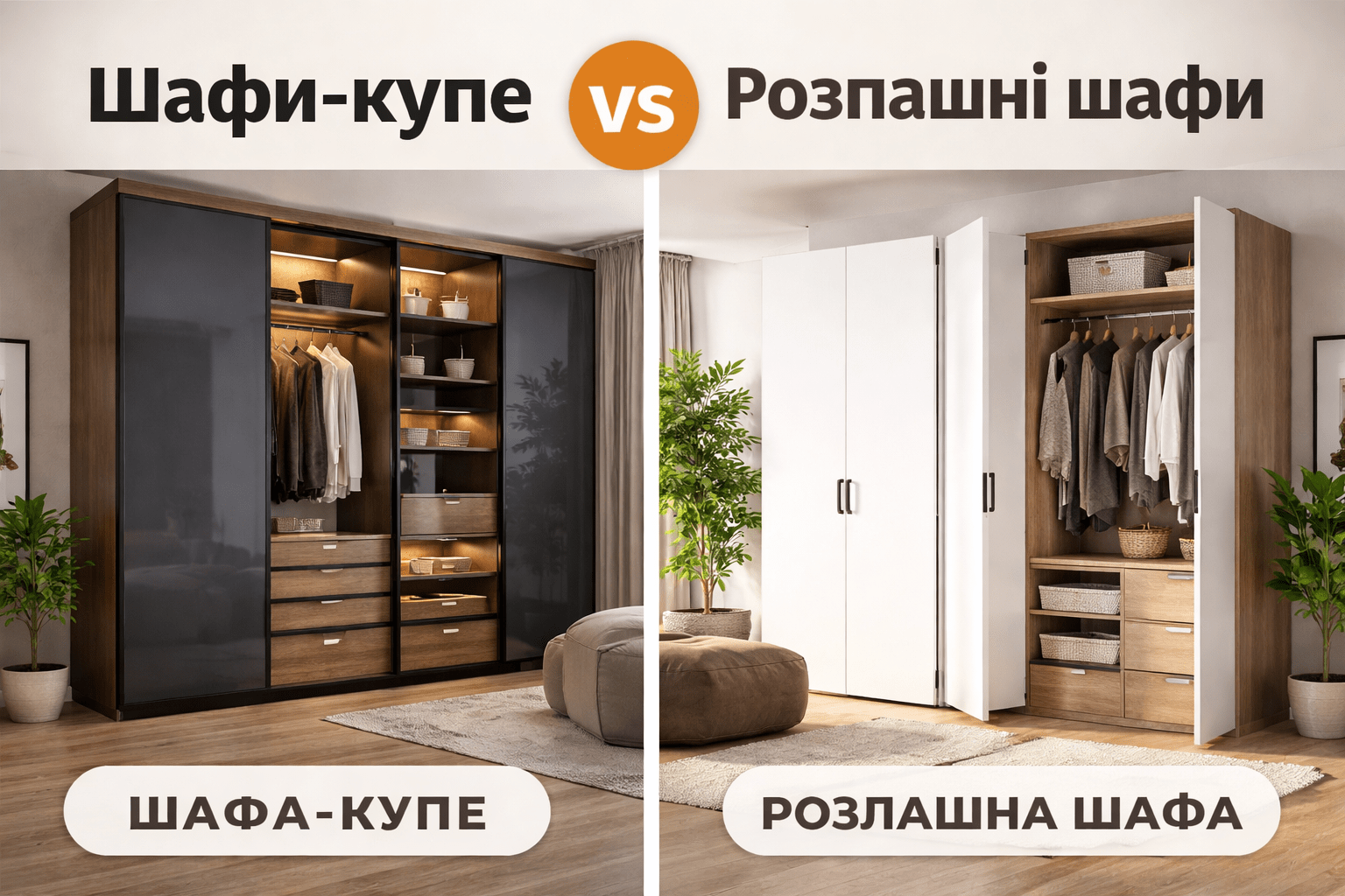 Шафи-купе vs розпашні шафи: що обрати для сучасного дому